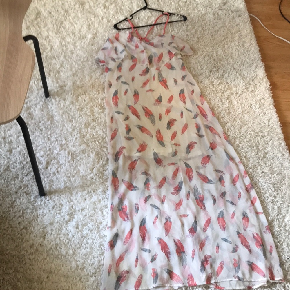 Feather sheer maxi dress